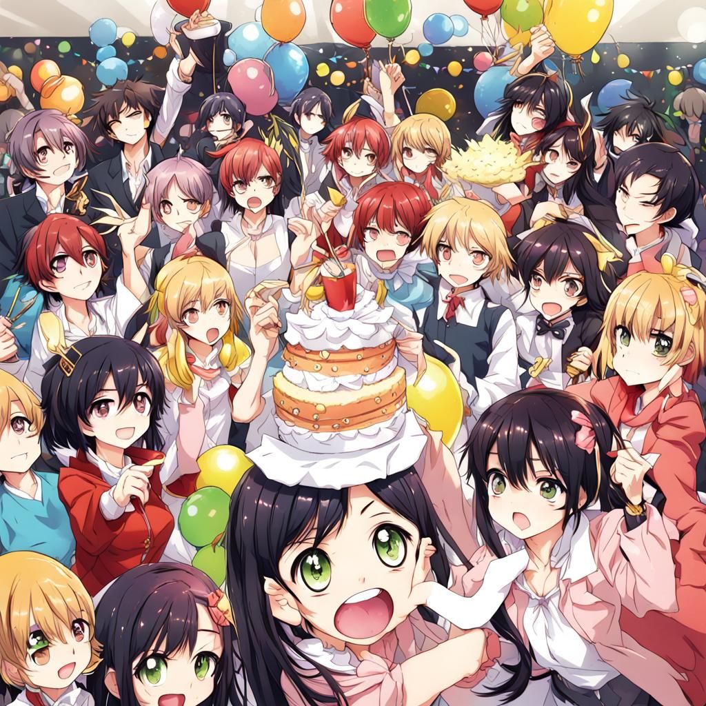 Anime Style Party Scene in Japanese Manga Style