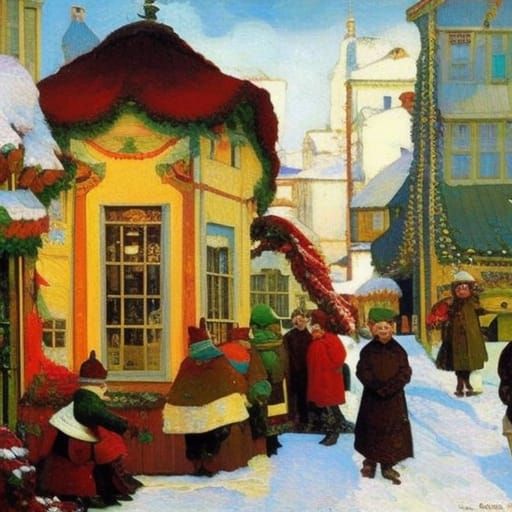 Historical Street Scene with Buffoons in Vintage Style