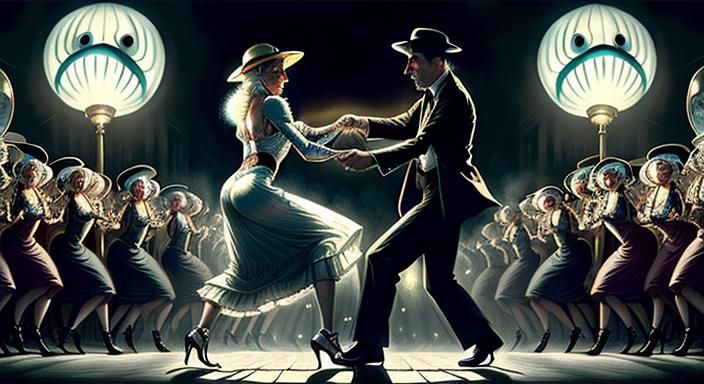 1930s Dance Scene: Cell-Shaded Digital Illustration