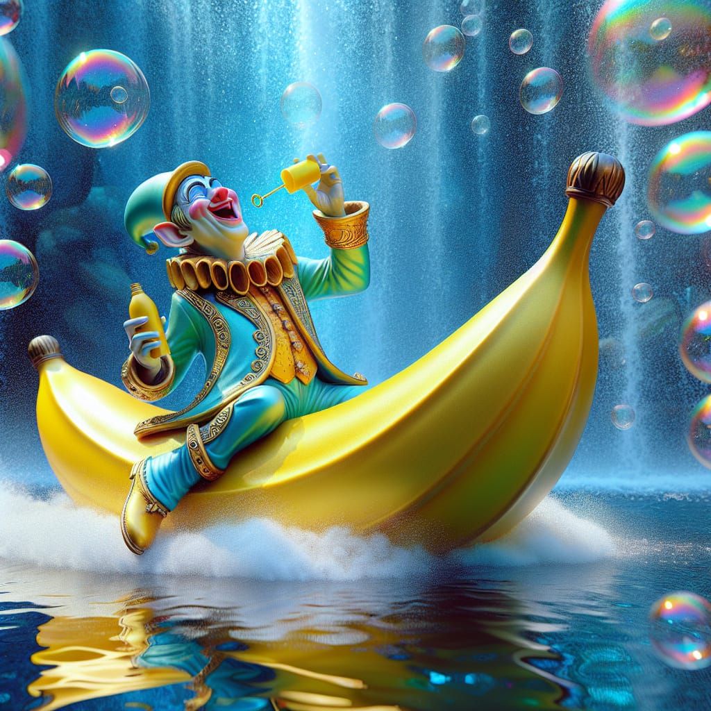 Bozo Blowing Bubbles While Riding a Banana Boat