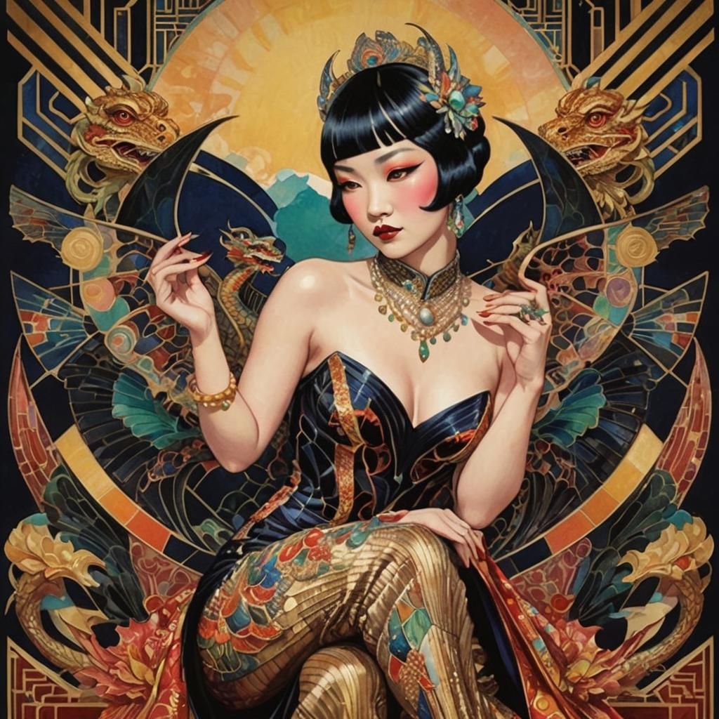 Art Deco Dragon Burlesque Performer in Astral Style