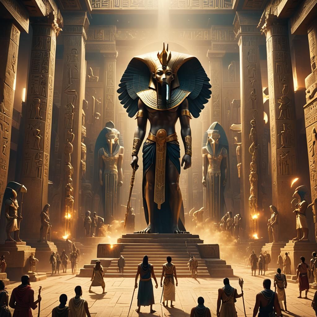 Thoth Among Egyptian Gods in Ornate Temple