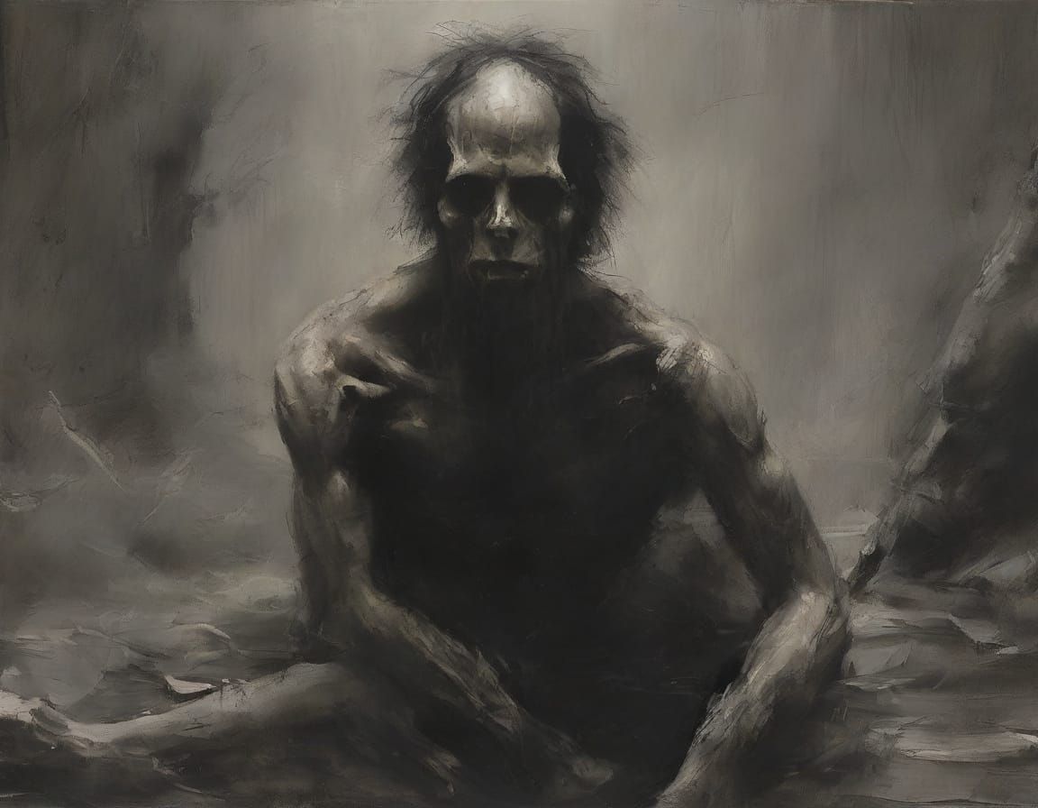 Grotesque Figure Devouring Child in Dark Romanticism Style