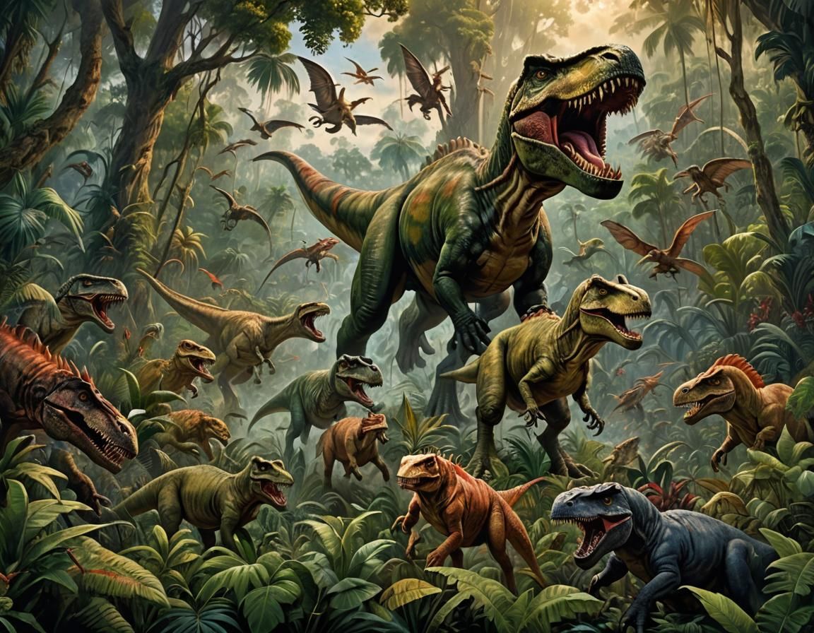 Prehistoric wildlife scene.