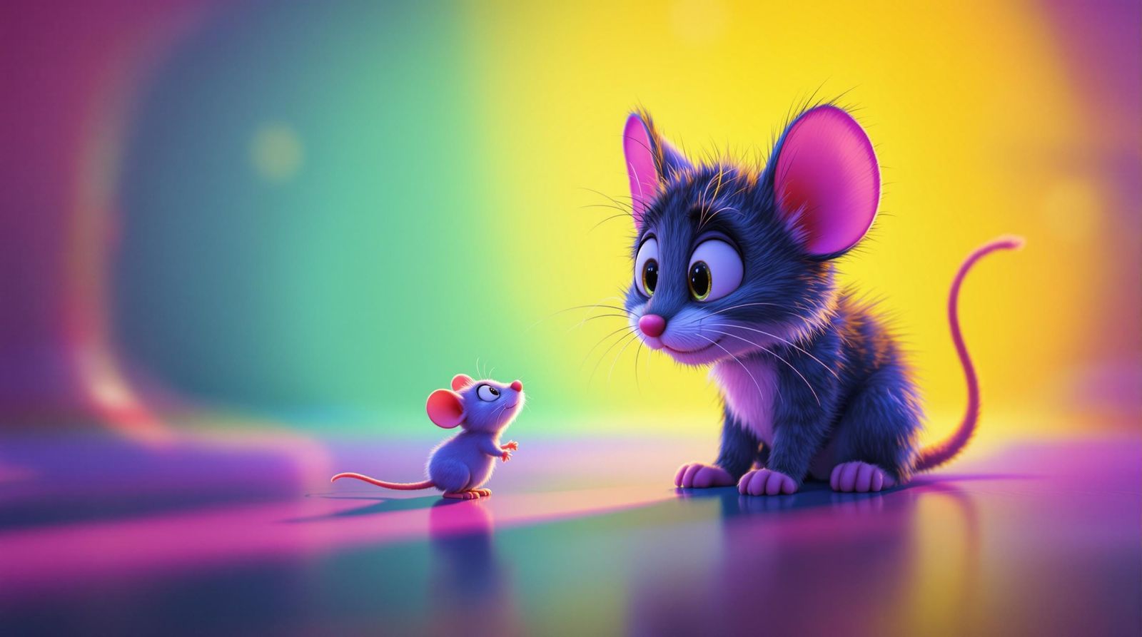 Frightened Mouse Hiding From Cat: 3D Digital Art