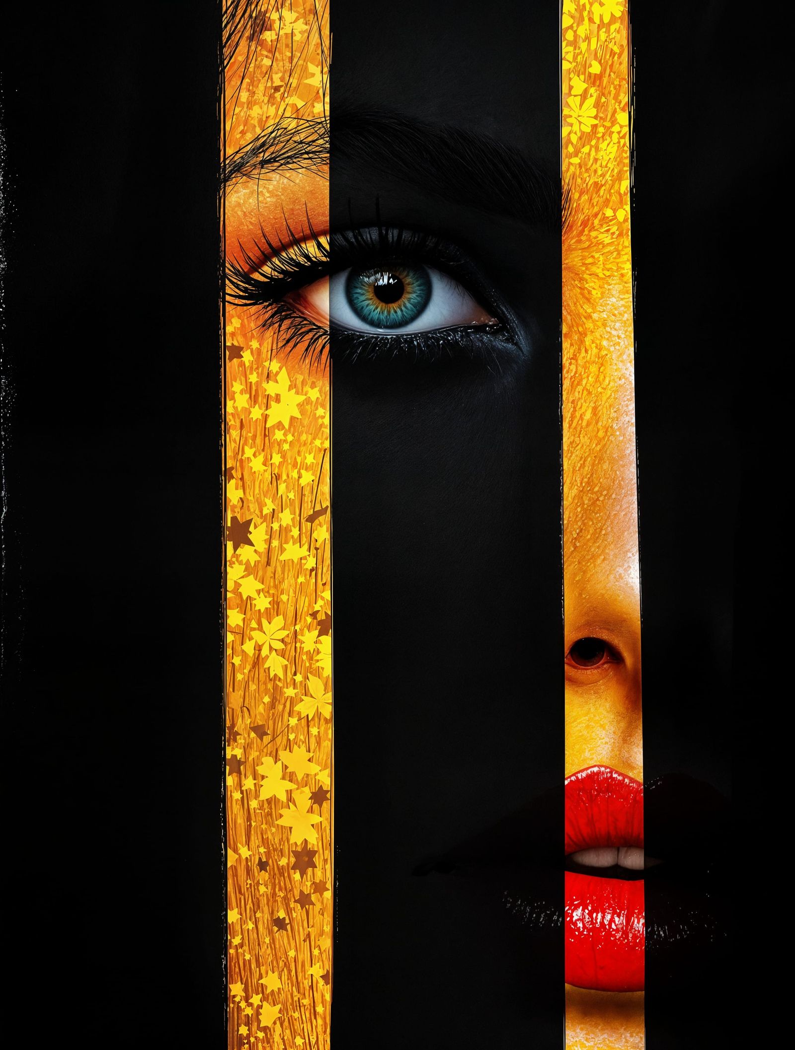 High-Contrast Fragmented Portrait in Avant-Garde Digital Art