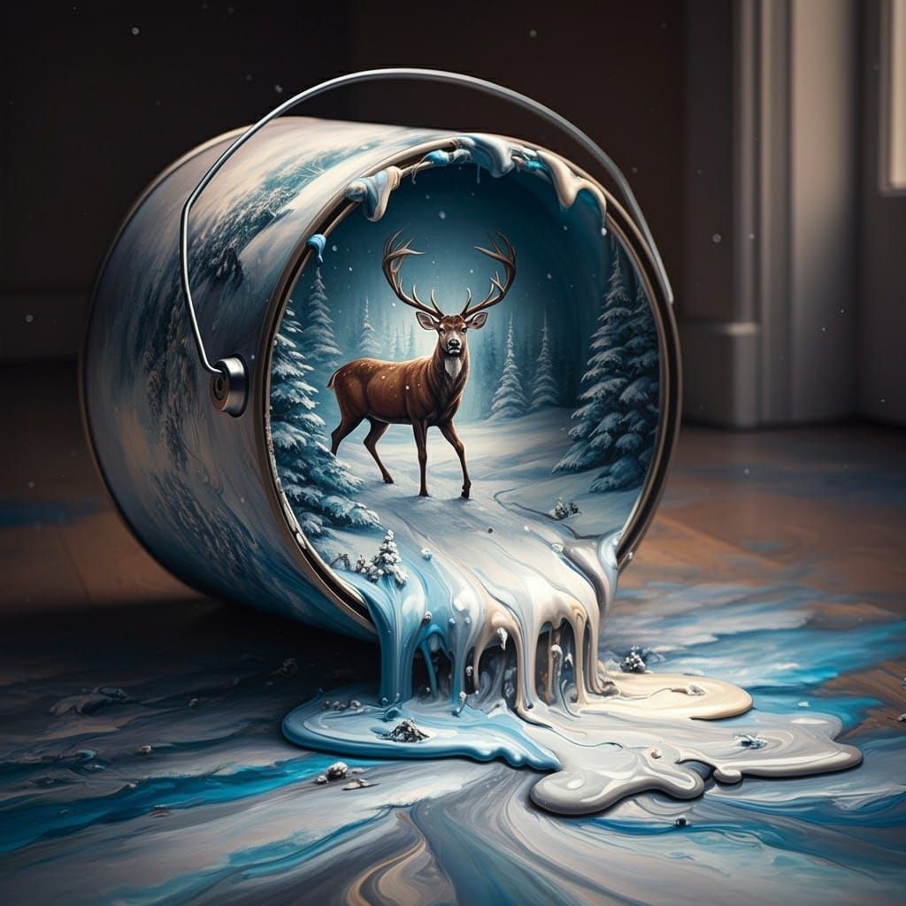 Winter Wonderland Landscape Pouring from Paint Can