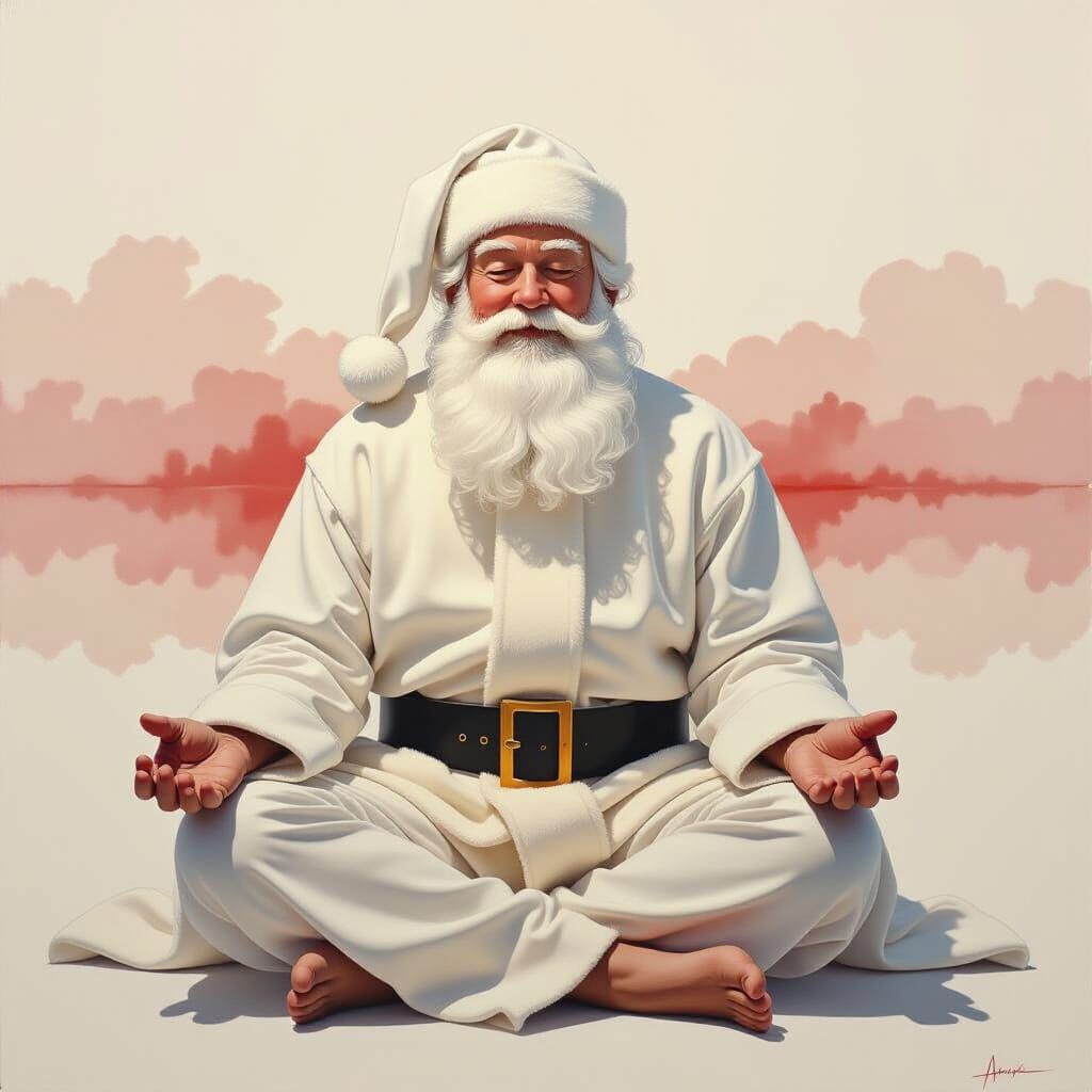 Meditative Santa Claus in Minimalist Geometric Style
