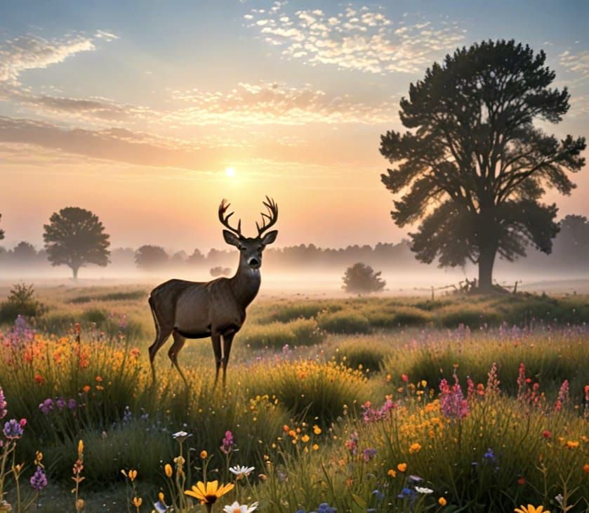 Sunrise Over Wildflower Field: Hyperrealistic Landscape