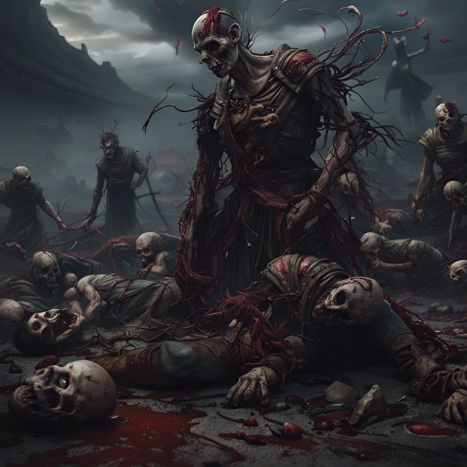 Dead Mutilated People in a Fantastical Landscape