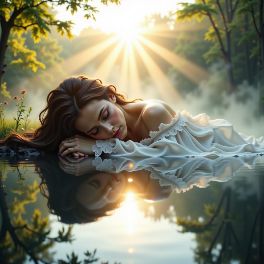 Serene Goddess in Double Exposure Landscape