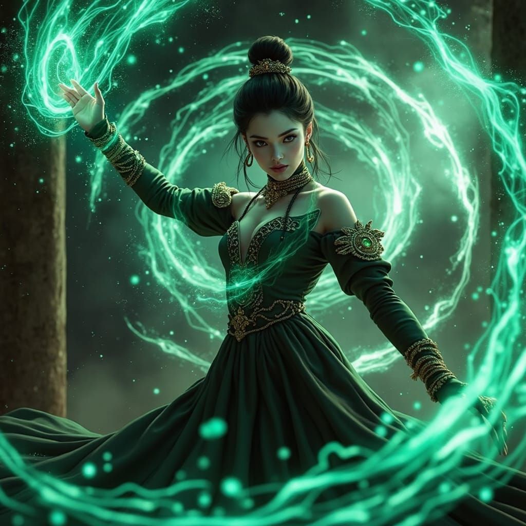 Enchantress Creates Green Aura Circle, Anime Scene