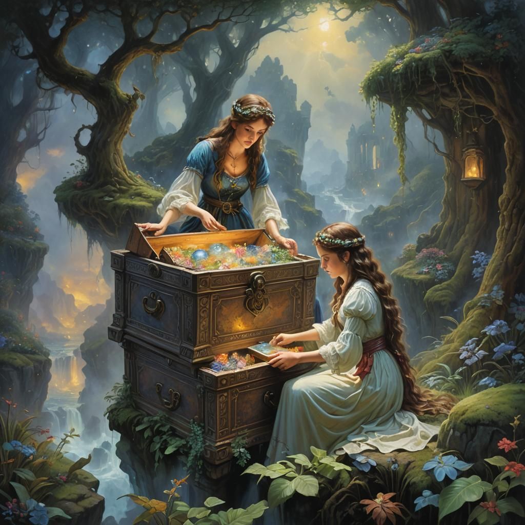 Ethereal Pandora's Box: A Hyperdetailed Oil Painting