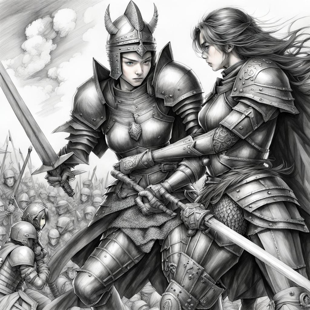 Woman Knight vs. Demon: Pencil Manga Art