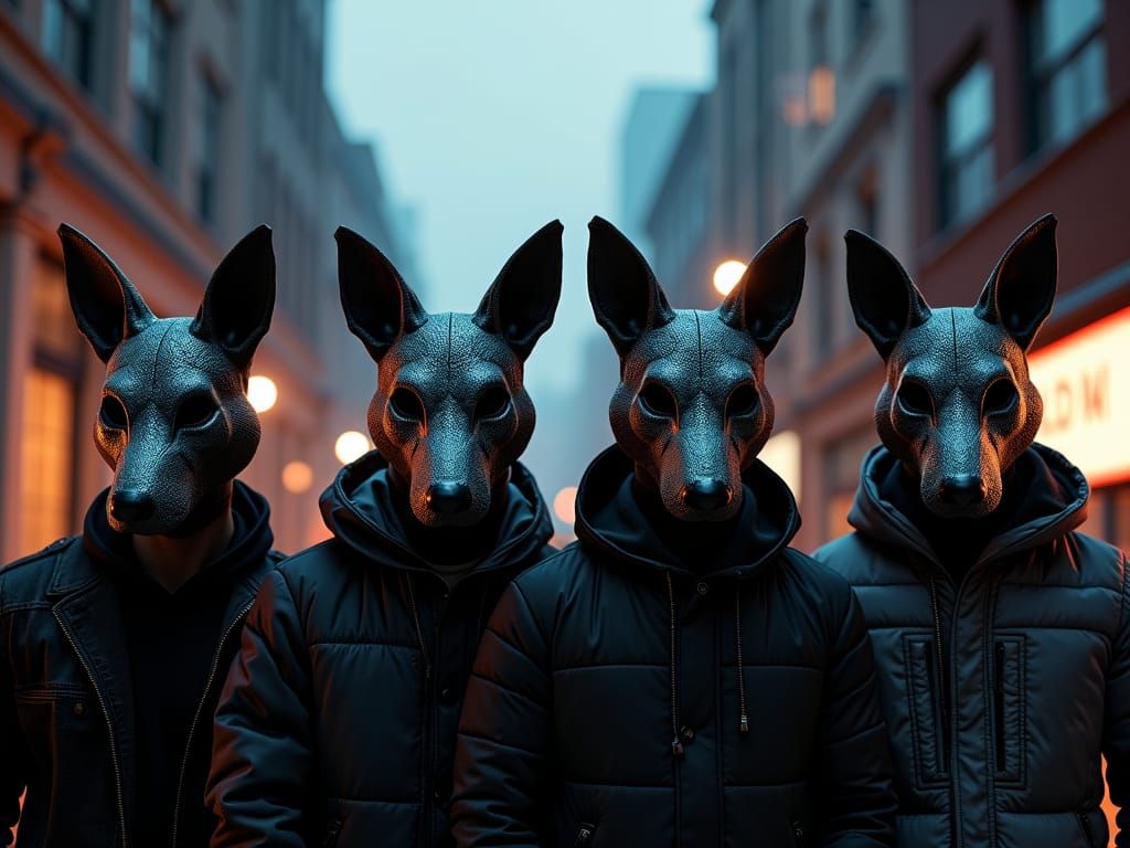Dog Masked Men in 90's Hip-Hop Style Photograph