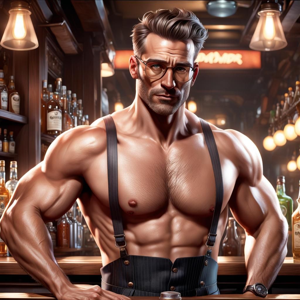Handsome Bartender Portrait in Hyperrealistic Style