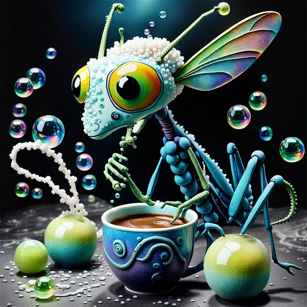 Abstract Praying Mantis with Coffee Mug