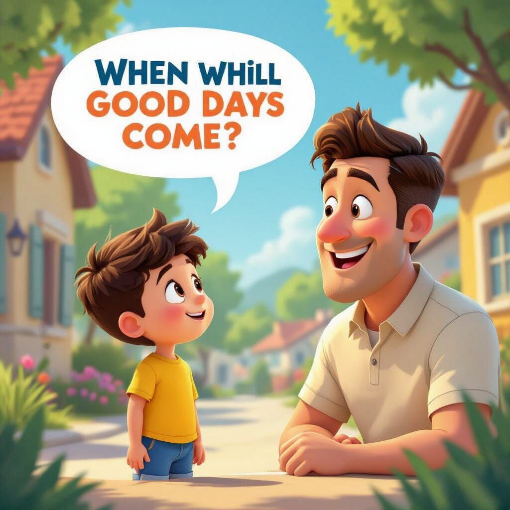 Boy Asks Father About Good Days: 3D Cartoon