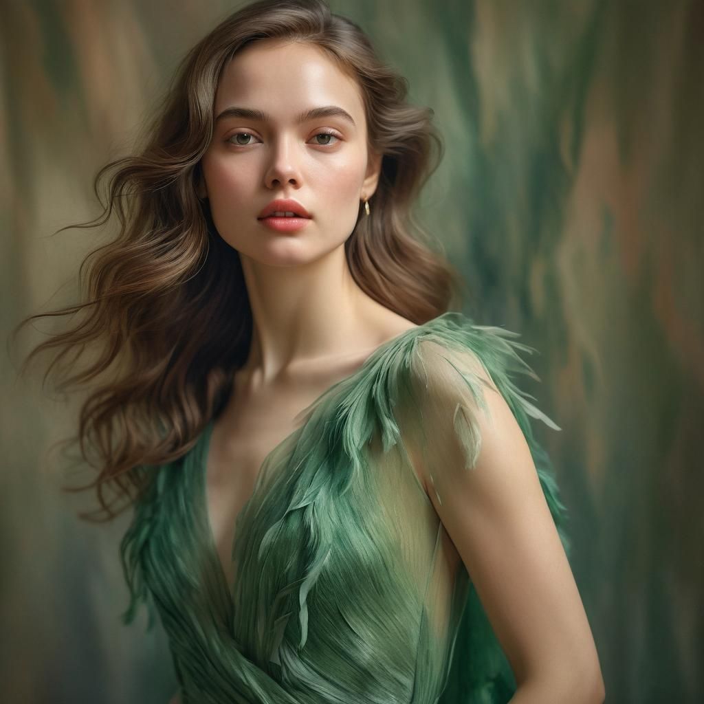 Impressionist Portrait of Woman in Flowing Green Gown