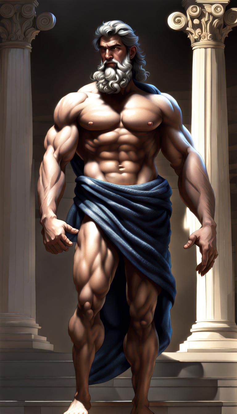 Photorealistic Zeus, Muscular Greek God in Toga
