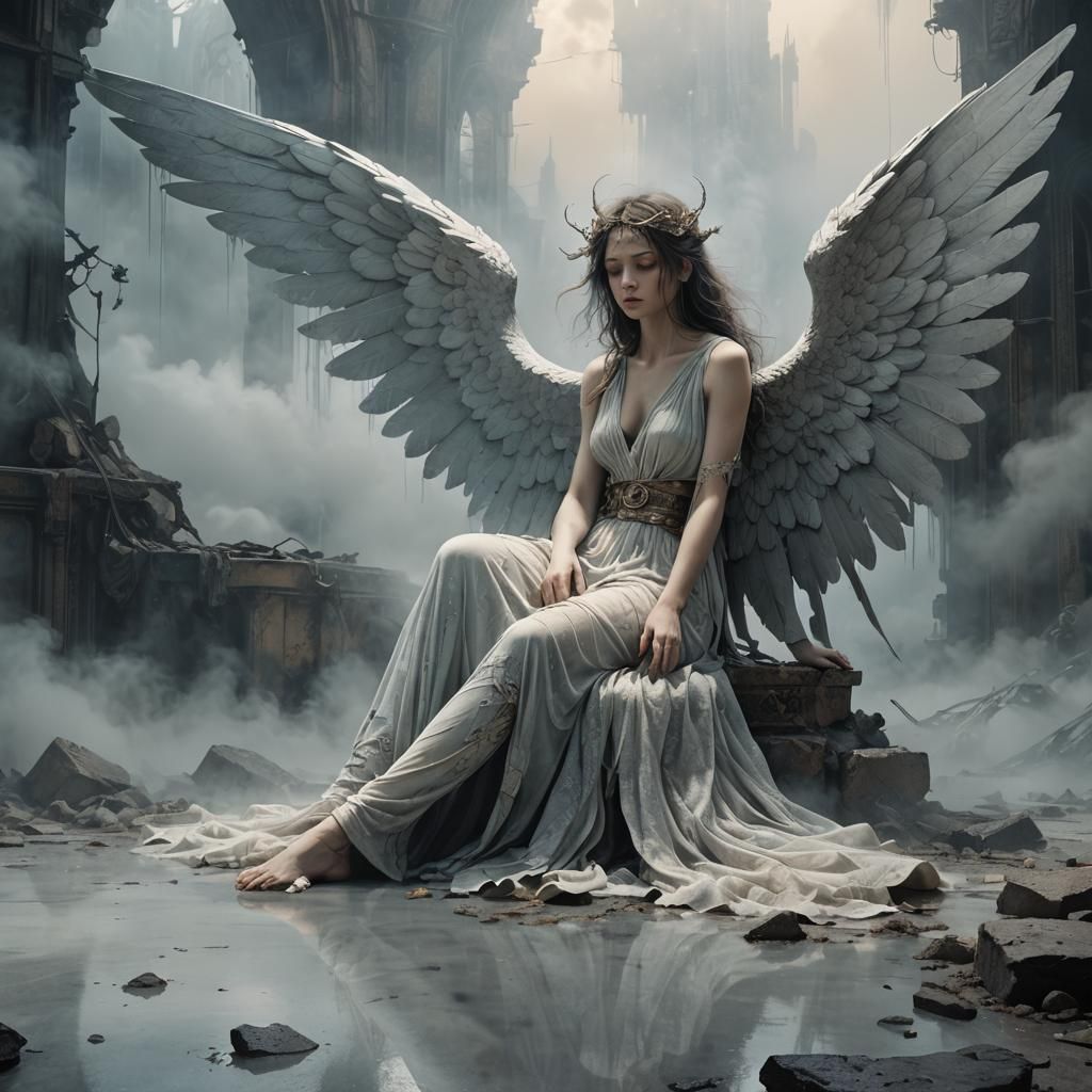 Fallen Angel in Dreamscape, Enki Bilal Style