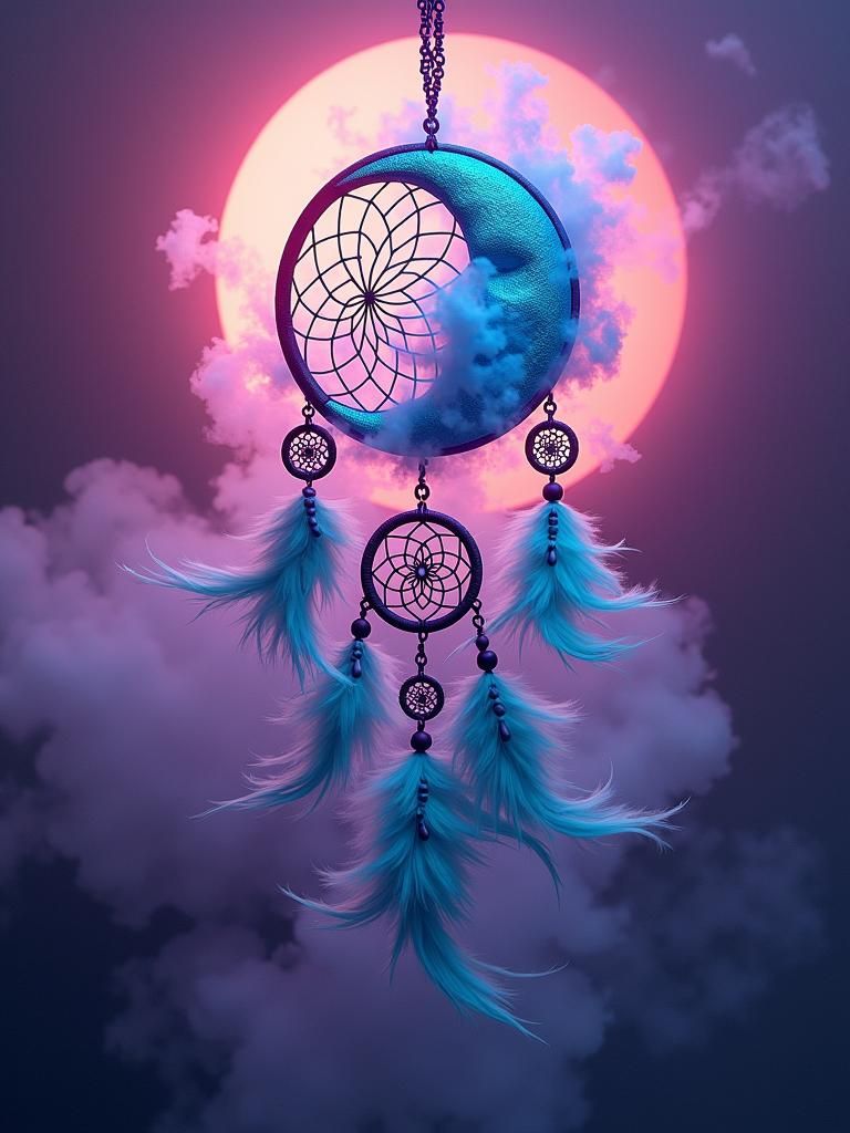 Dazzling Triple Moon Dreamcatcher in Digital Art Style