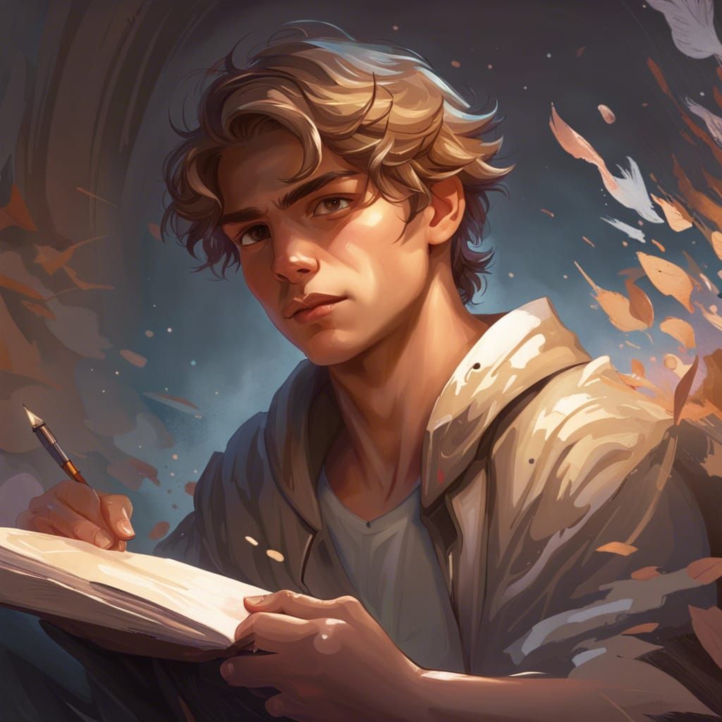 Focused Teenage Writer: Hyperdetailed Digital Portrait