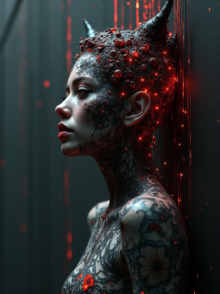 Abstract Cyberpunk Personification of Lust in 3D