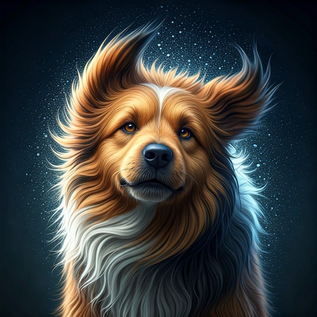 Energetic Dog Shakes Off Water: 3D Digital Art