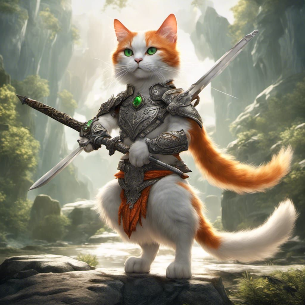 Fantasy Cat Warrior with Sword, Digital Art
