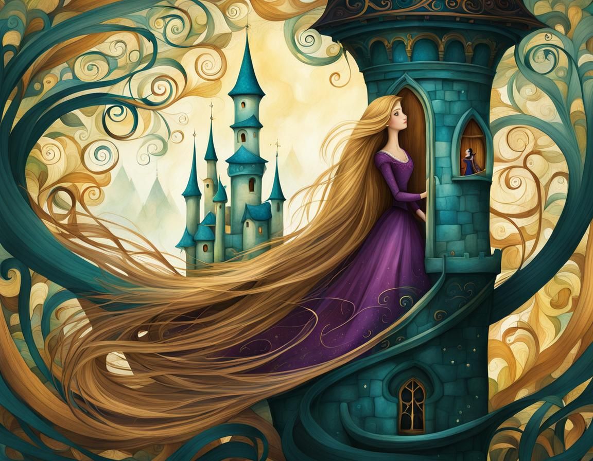 Rapunzel in Tower: Whimsical and Fantastical Illustration
