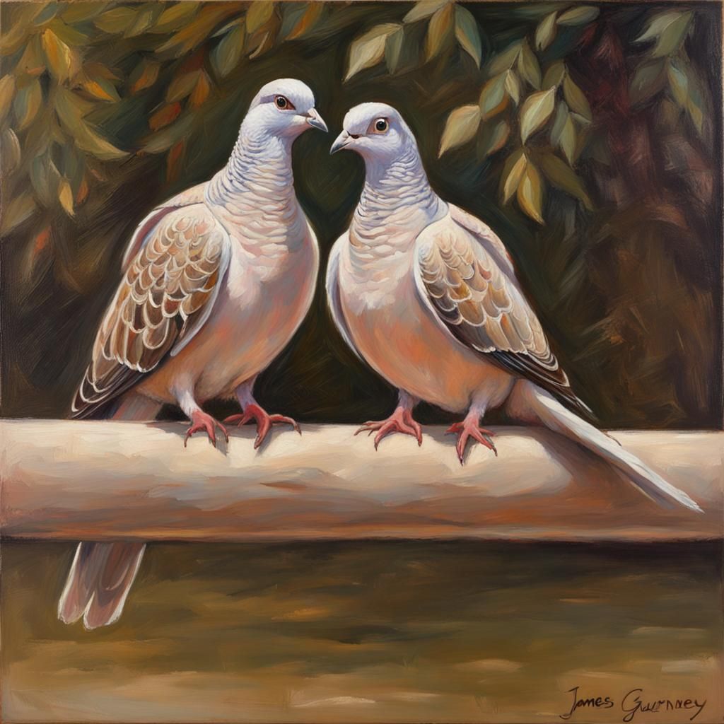 Two Turtle Doves in Oil Paint Style