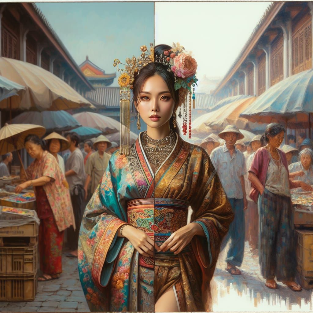 Realism Meets Impressionism: Woman in Marketplace