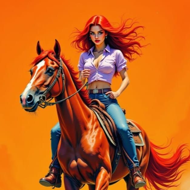 Woman on Horseback in Pulp Magazine Style