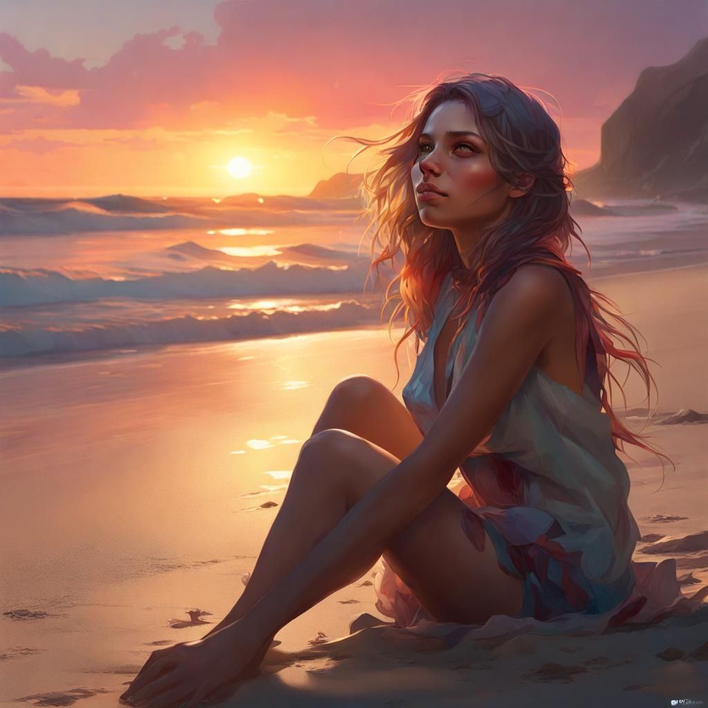 Sunset Beach Portrait in Artgerm Style