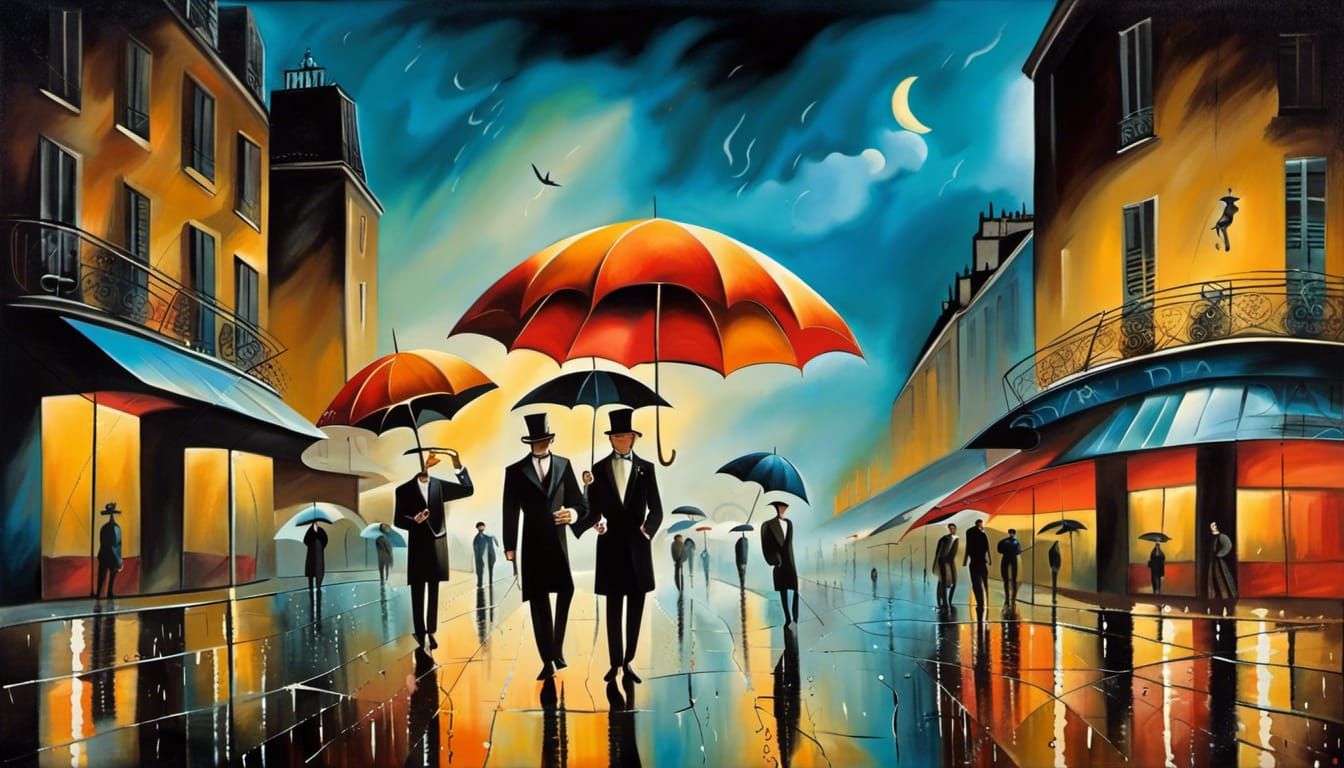 Surreal Drinkable Umbrella in Rainy Paris Night