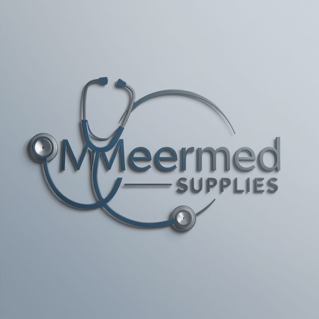 MeerMed Supplies Logo: Stethoscope in Blue and Gray