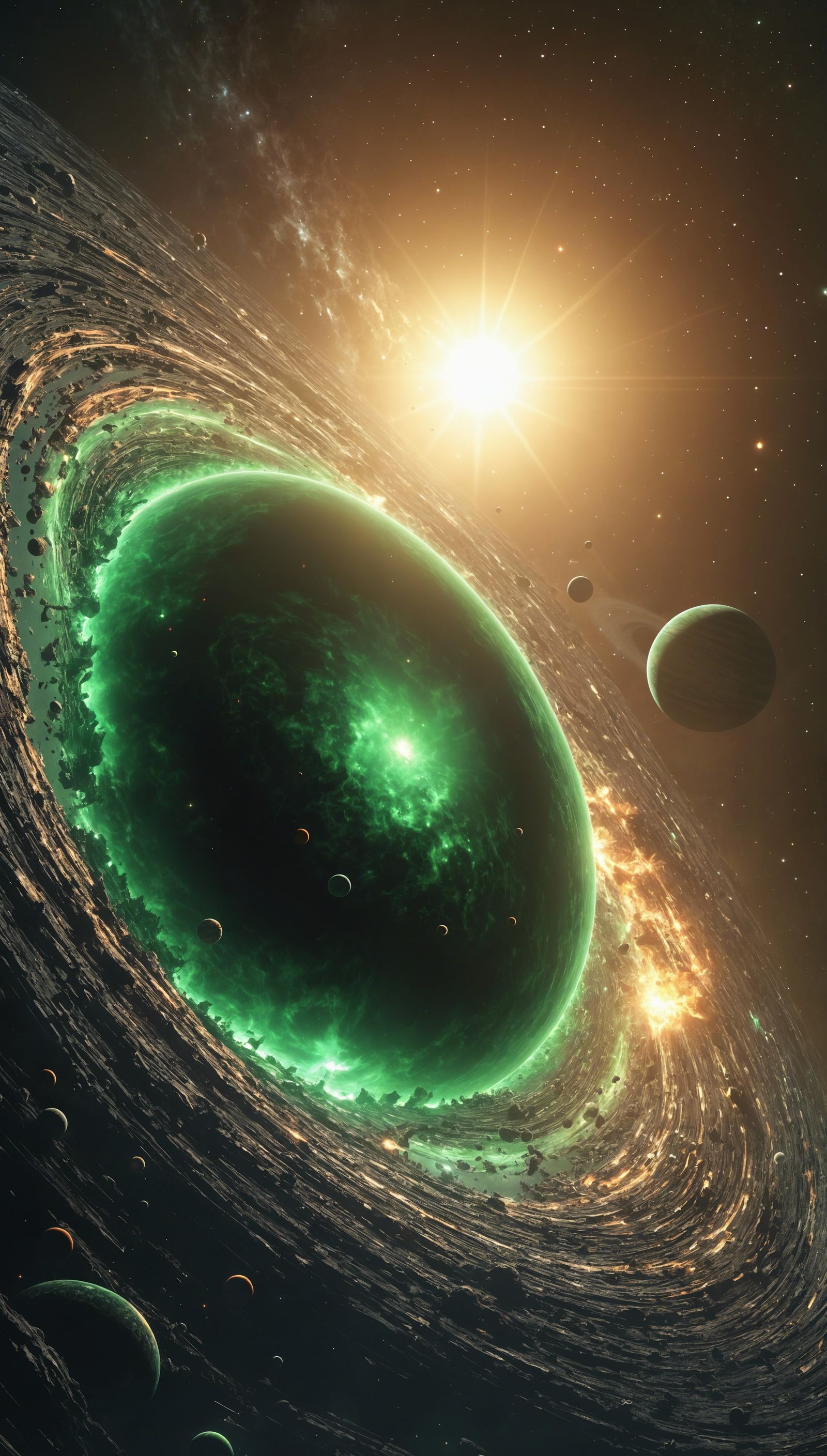 Green Sun Collapsing into Black Hole: 3D Render