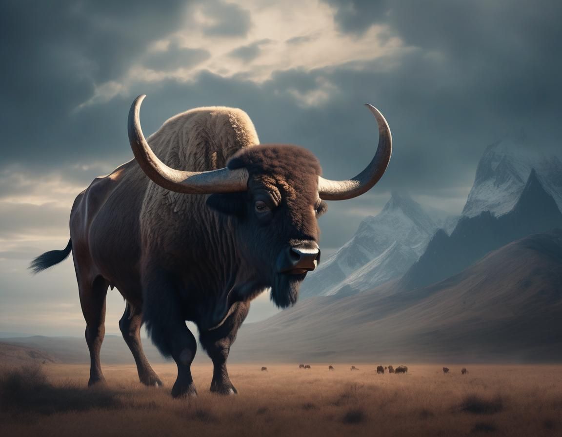 Prehistoric Bison with Texas Longhorn Horns