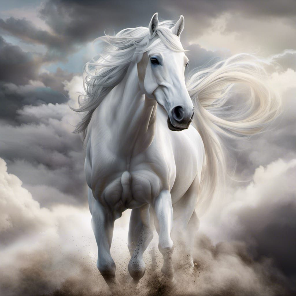 Majestic White Horse in Field