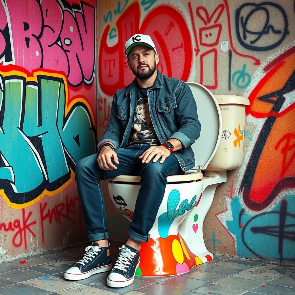 Vibrant Toilet Scene in Dynamic Style
