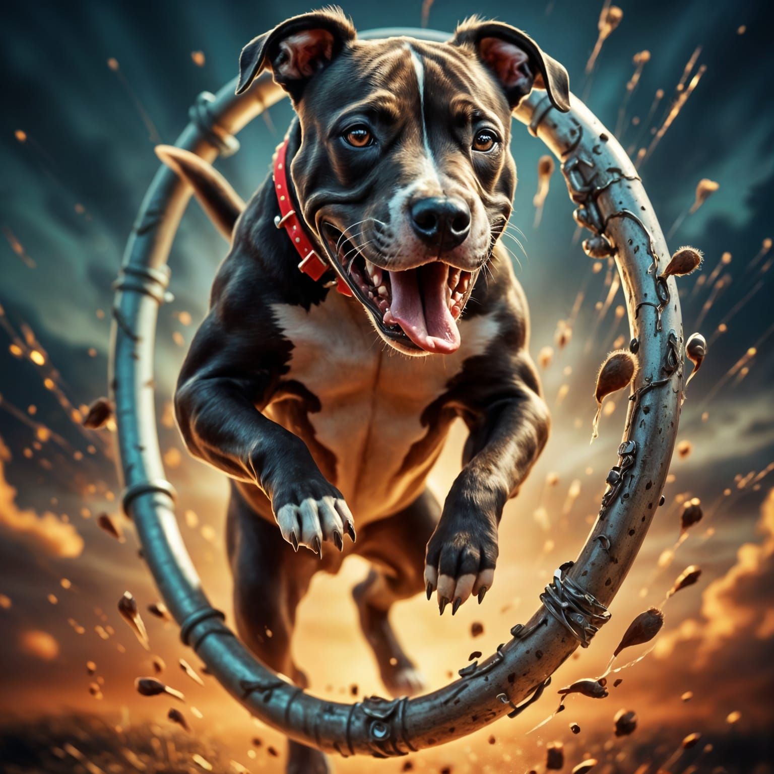 Spectacular AmStaff Leaps Through Vibrant Hoop in Hyperreali...