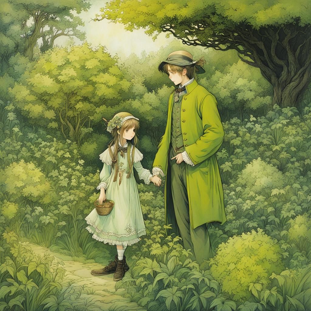 Father and Daughter in Vibrant Garden