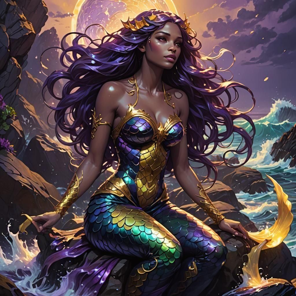 Alluring Dark Mermaid Siren in Hyperdetailed Fantasy Art