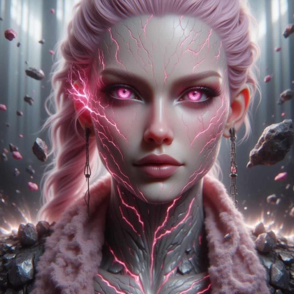Beautiful Pink-Eyed Half-Orc Portrait in Fantasy Style