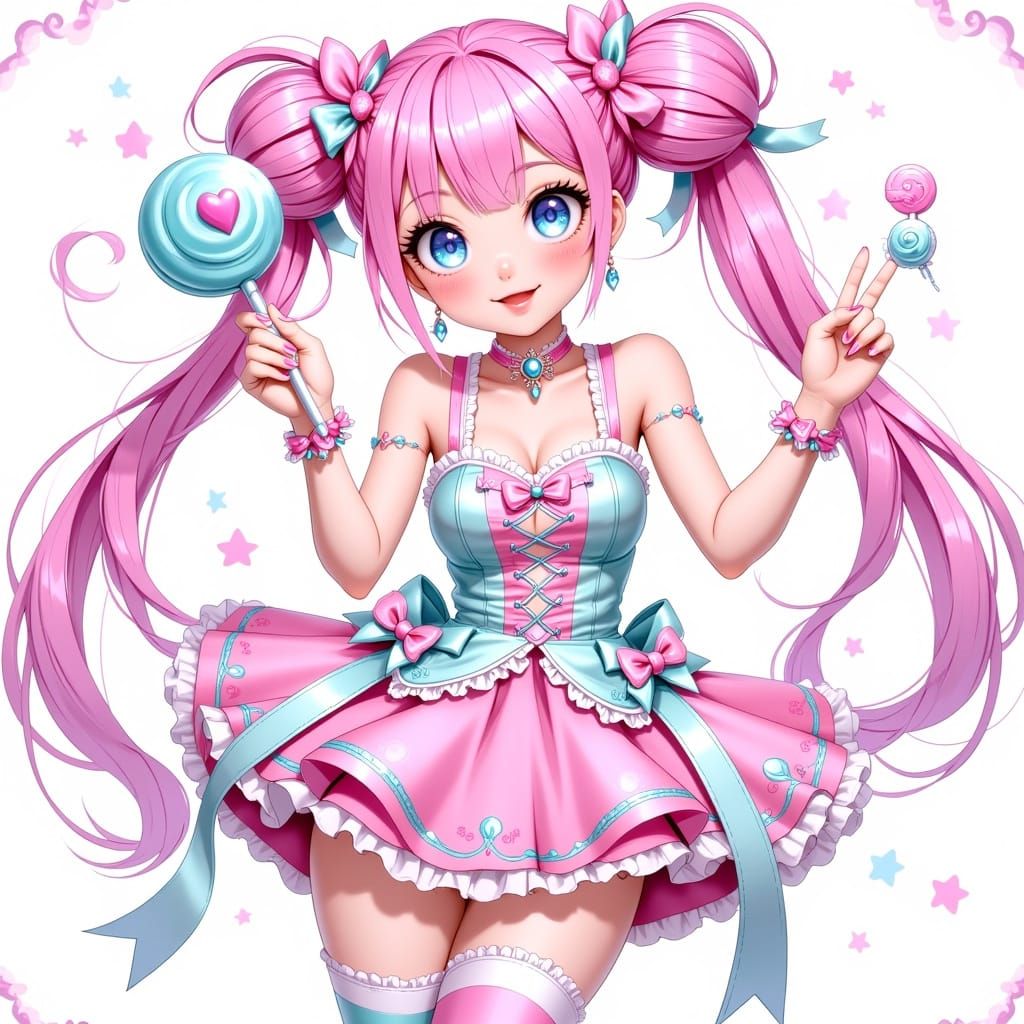 Pastel Magical Girl Wields Candy-Colored Wand