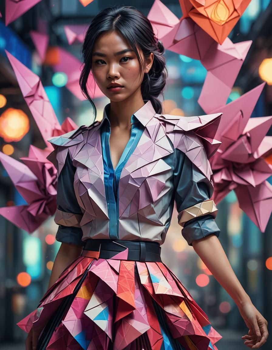 Cyberpunk Origami Fashion Concept Art