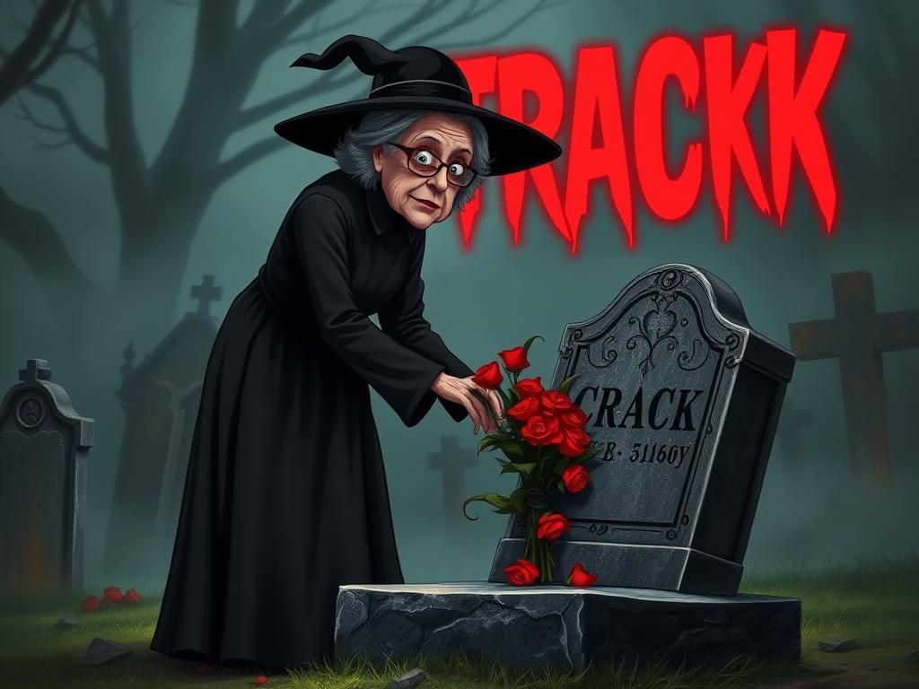 Eerie Cemetery Scene with Woman and Cracked Atmosphere