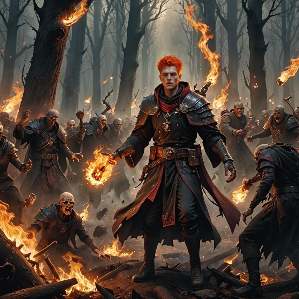 Warhammer Acolyte Casting Fireball in Dark Forest