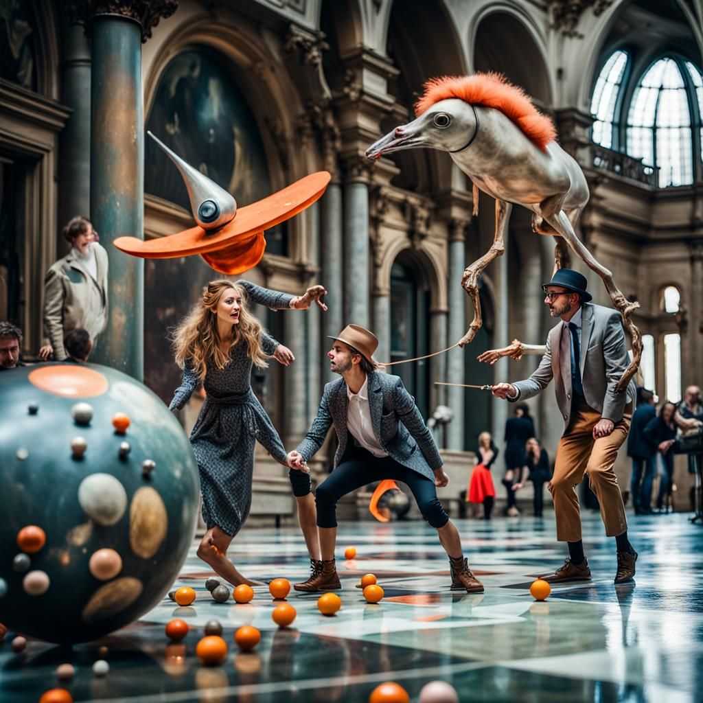 Happy Couples in Art Museum: Hyperrealistic Photograph